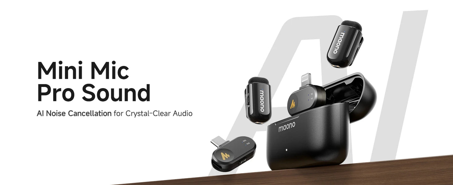 Wireless Lavalier Microphone with AI Noise Cancellation Auto Clipping and App Control
