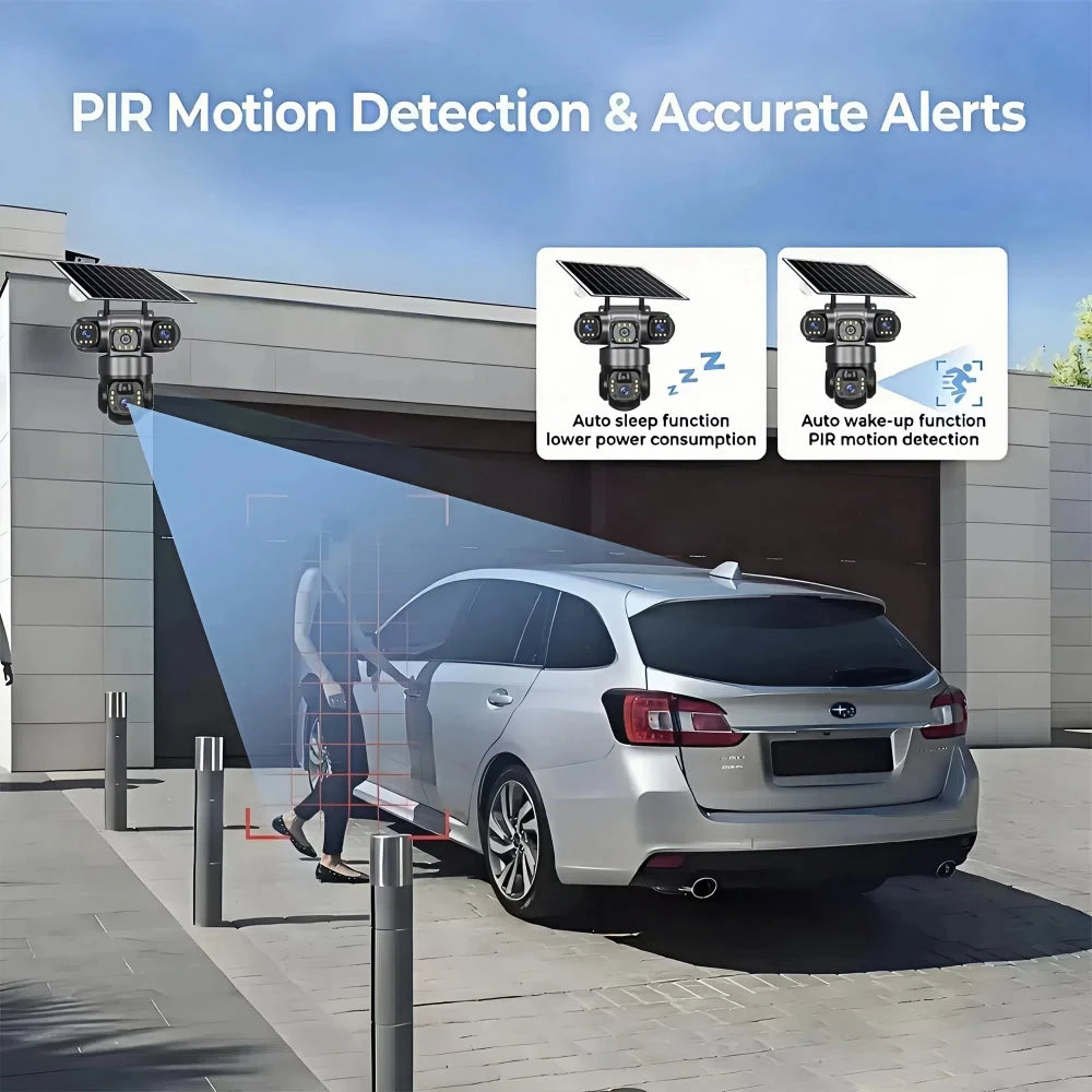 12MP 6K  Outdoor Solar 4G Camera Three Lens Three Screen PIR Motion Detection Cam Waterproof Night Vision Smart Security CCTV