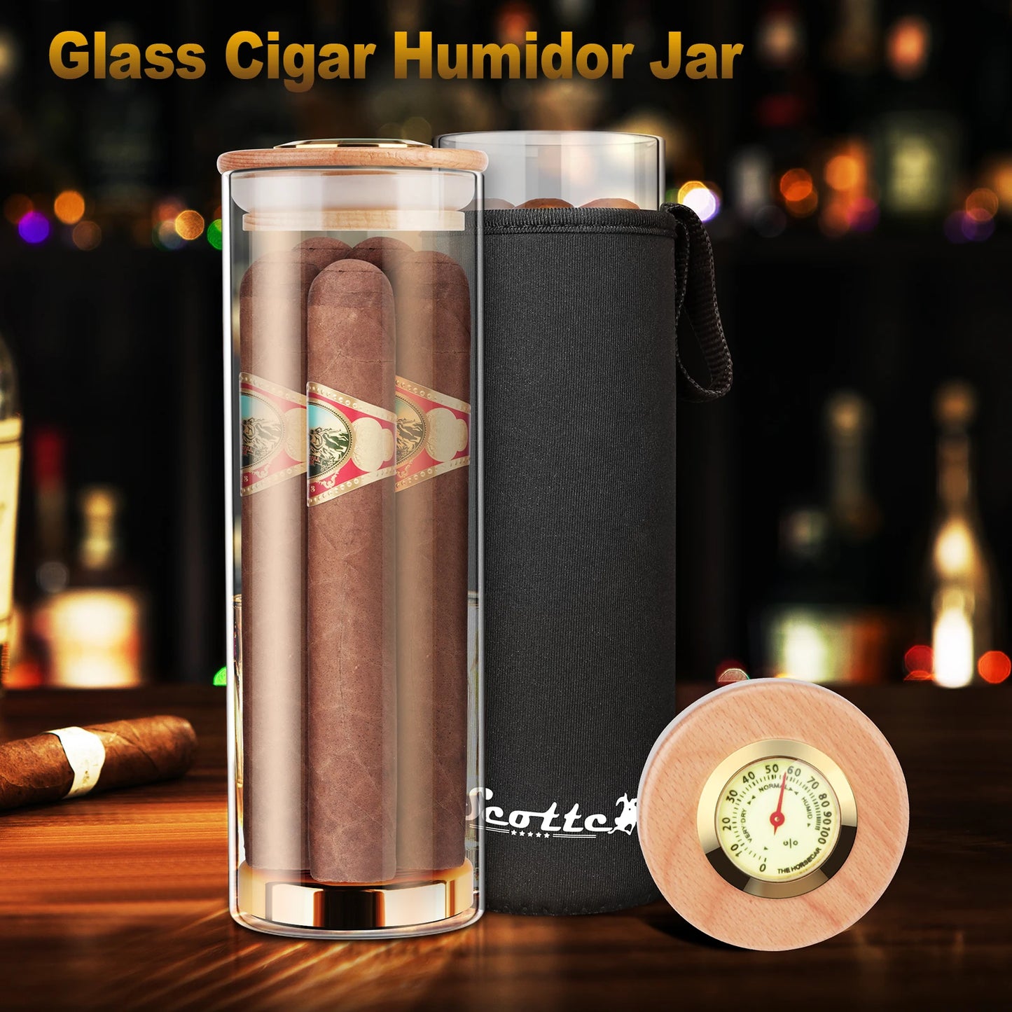 Scotte-Cigar Case Humidor Gift Box, Humidor, Humidor, Humidor, Hygrometer, humidifier Travel Cigar Tube for 4 to 5 Cigars