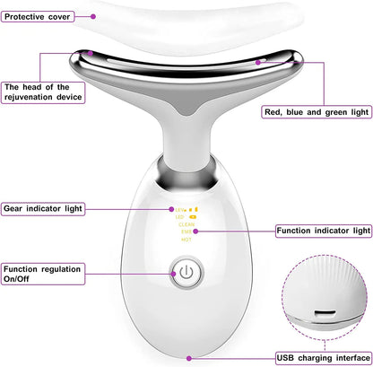 Neck Massager Facial Lift Three Light Modes Electric Skin Tightening Device LED Beauty Instrument White