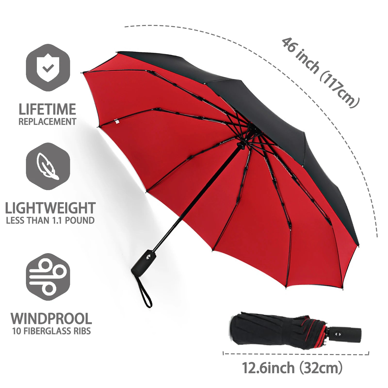Windproof Travel Umbrella Small Strong but Light Portable and Automatic Folding R