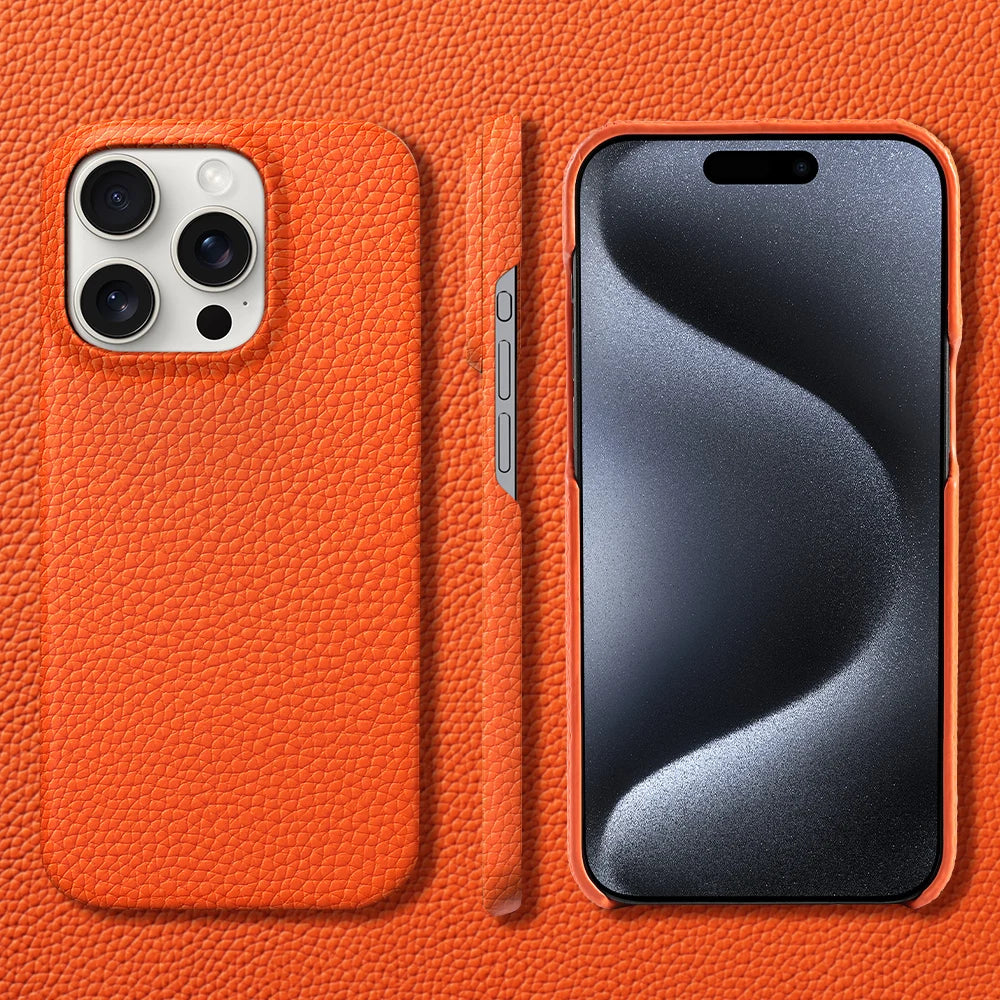 for Magsafe Case for iPhone 15 16 Pro Max Promax 16Pro Natural Cowhide Lychee Leather  Protector Luxury Phone Back Cover