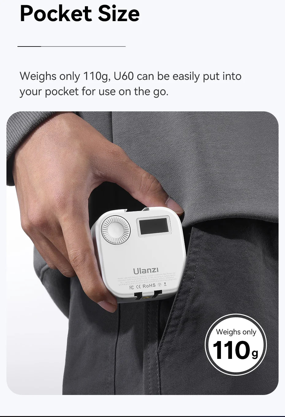 U60 Mini Pocket LED Video Lamp – RGB 2500-9000K Rechargeable Photography Light with LCD Screen & Cold Shoe Mount