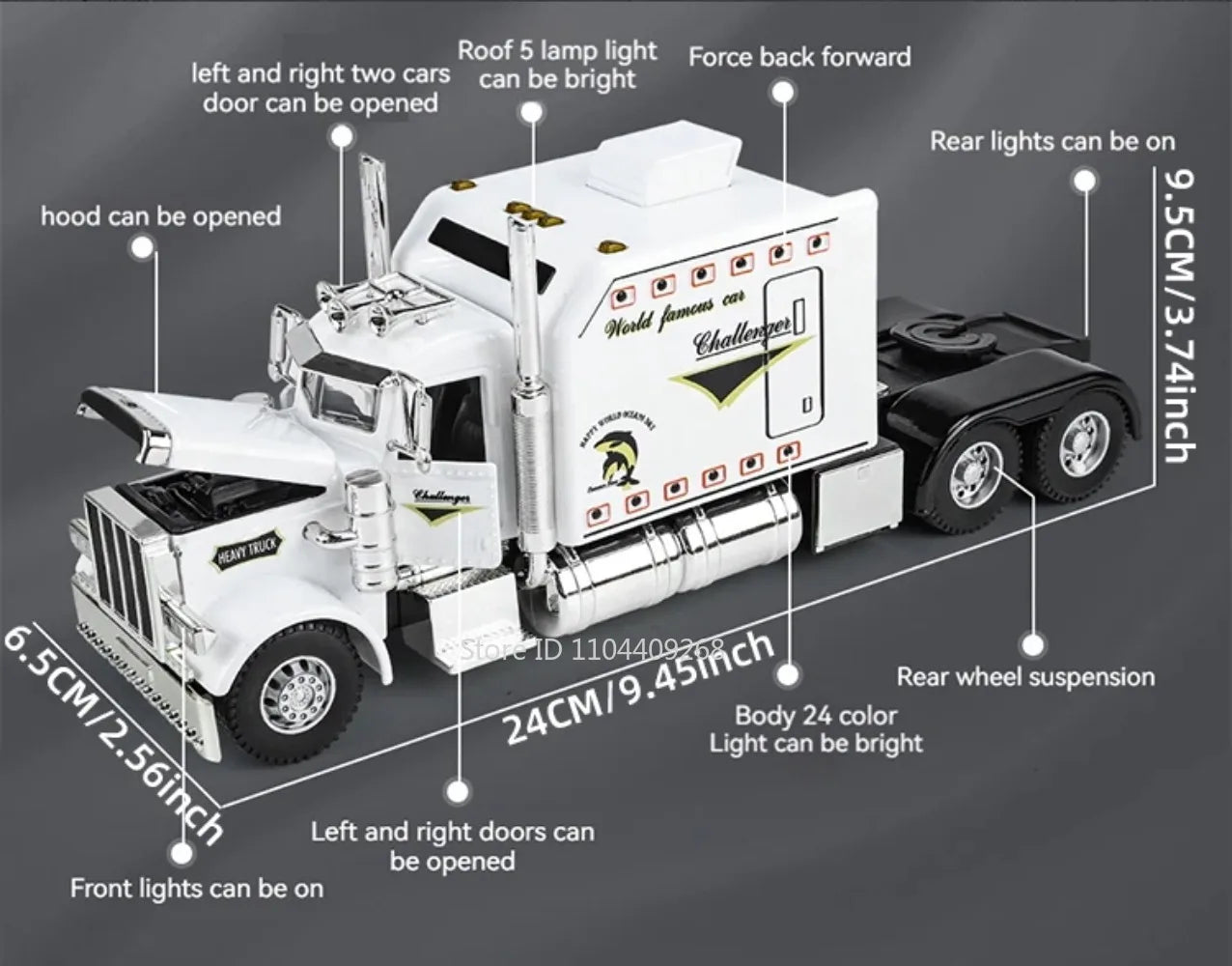 1:24 PETERBILT 389 Truck Toy Walking Tractor Car Model Alloy Die-cast Sound Light Vehicle Models Interior Decoration Present