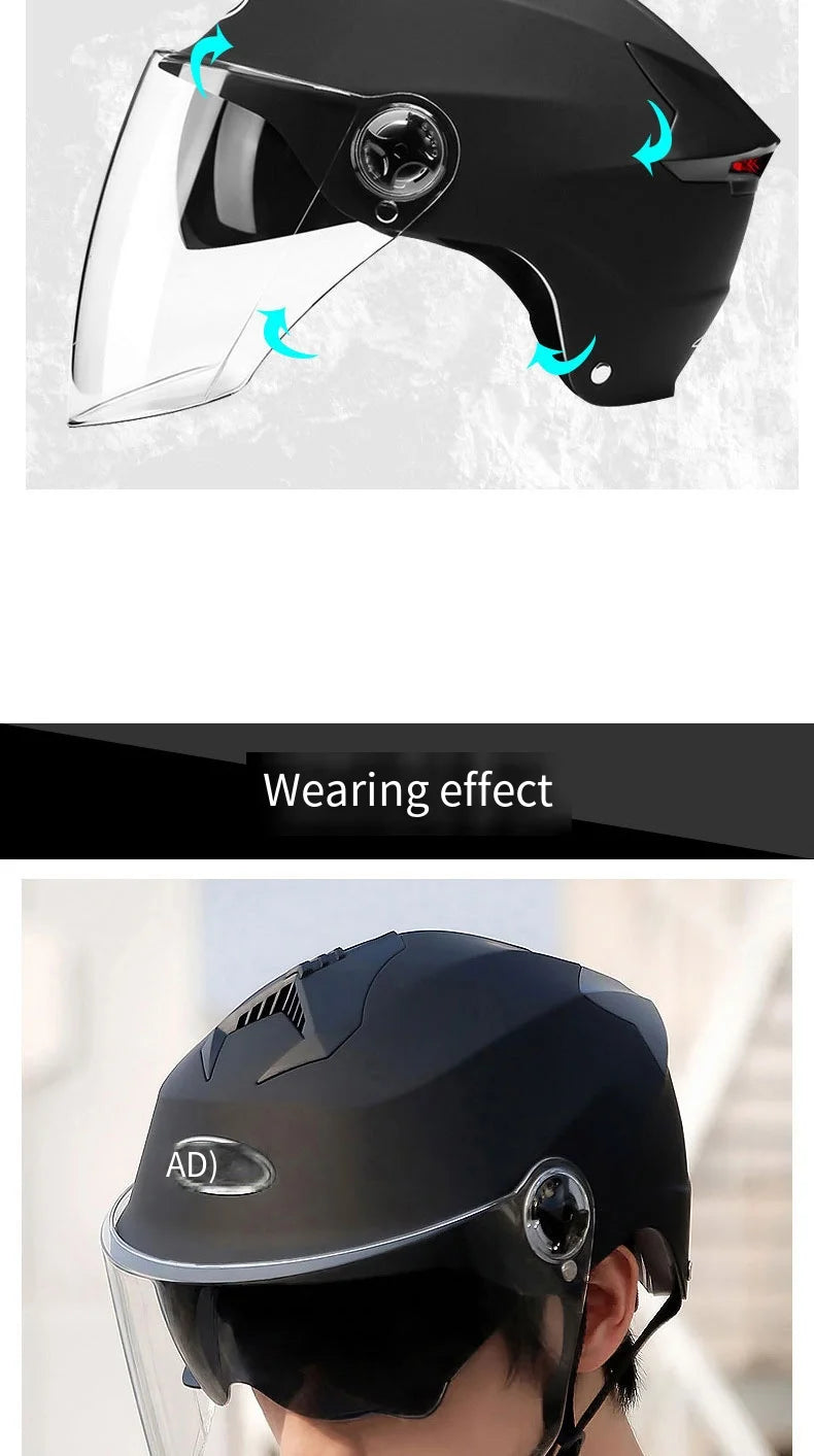 LED Motorcycle Half Helmet with Dual Visor Rechargeable Light
