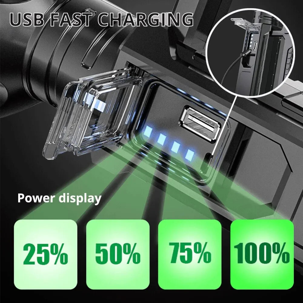 High Power Rechargeable Spotlight 3800 Lumens Ultra Long Range LED Searchlight Camping Lantern