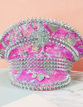 Steampunk Captain Hat Rhinestone for Burningman Festival Woman, Vintage Military Assessories & Military Cap for Man