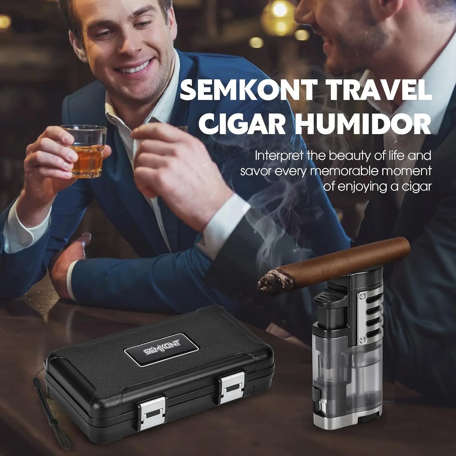 Portable Travel Cigar Humidor,Double Cigar Humidor with Separate Storage for Cigar Accessories,Holds 5 Cigars