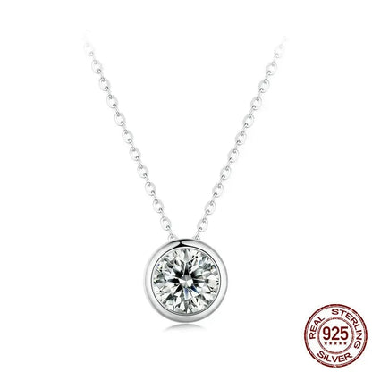 925 Sterling Silver 1CT Moissanite Classical Round Pendant Necklace For Women Diamond Cut