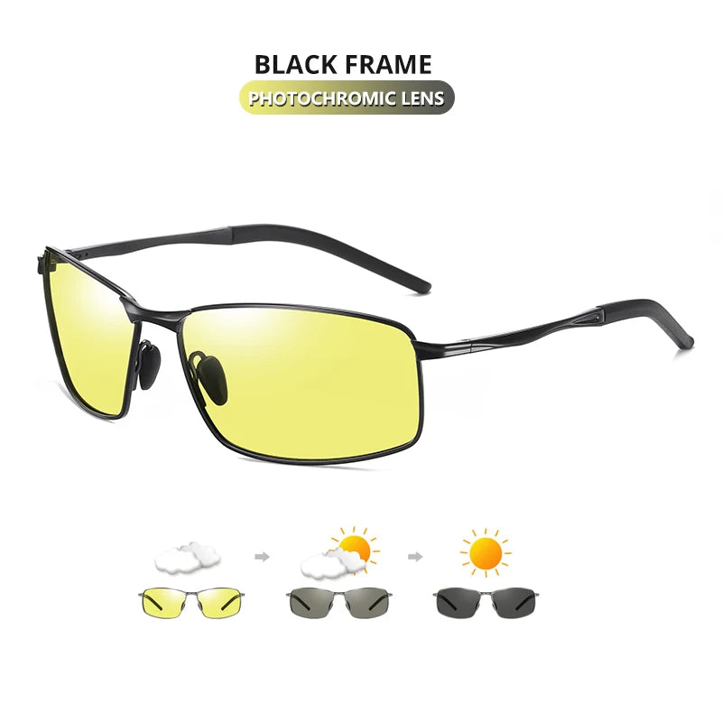 Aluminum Square Polarized Photochromic UV400 Day Night Driving Sunglasses for Men Women