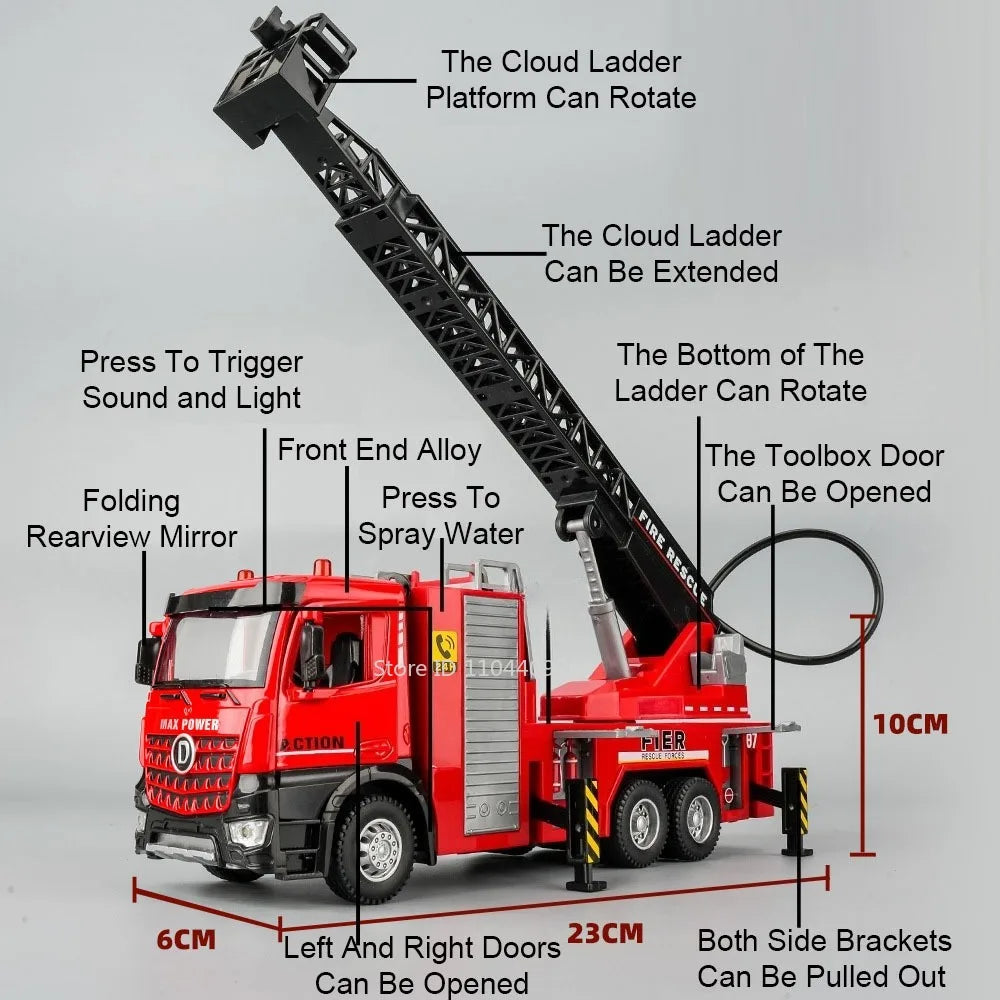 1:32 Ladder Truck Water Tanker Military Missile Rocket Launcher Trucks Model Toy Car Metal Diecast Sound Light Models Boys Gifts