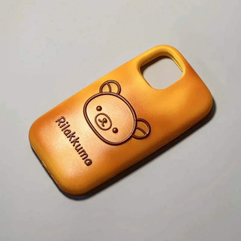 INS Cute 3D Pretzel Bread Bear Phone Case For iPhone 16 15 14 Pro Max Vivid Bakery Sweet Girl Gift Soft Silicone Back Cover