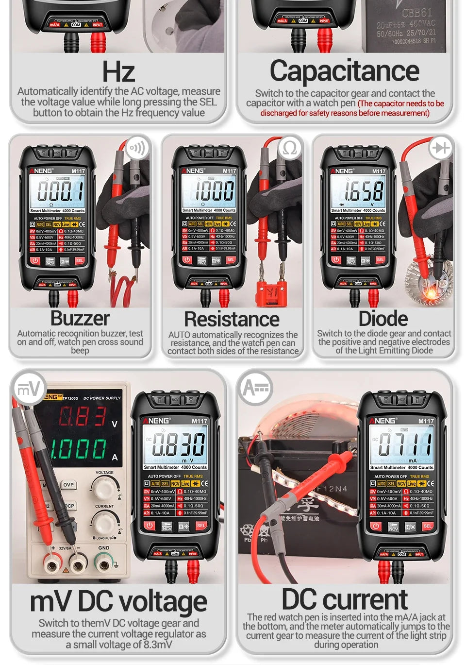 Capacitor Tester Resistance Current Voltage Multimetro 4000 Counts Instruments Meter Multimeters NCV Backlight Tools