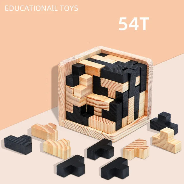 Wooden Interlocking Cube Brain Teaser Puzzle