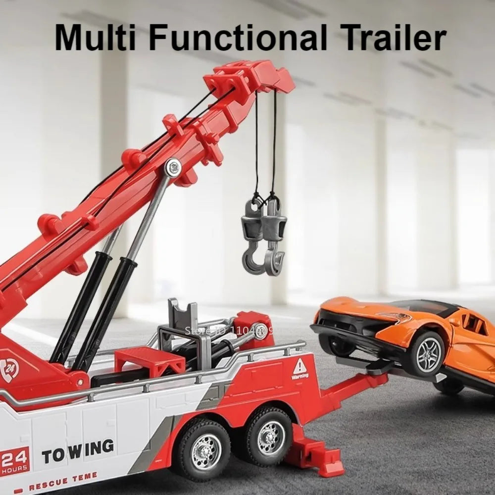 1:32 Double Hook Obstacle Clearing Car Garbage Truck Model Toy Metal Diecast Pull Back Engineering Vehicle Models Boys Gifts