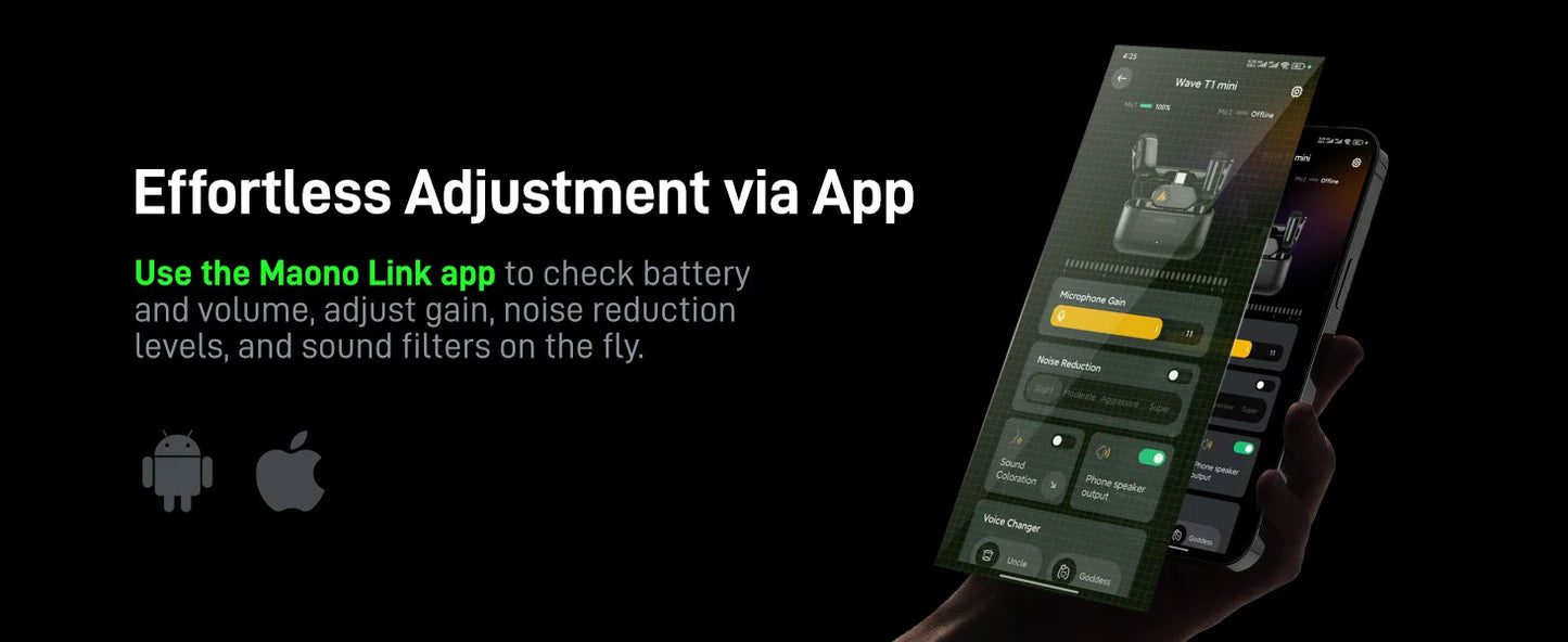 Wireless Lavalier Microphone for Phone with AI Noise Cancellation and App Control
