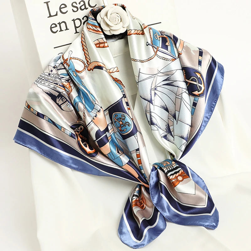 Women Scarf Silk Feeling Hair Neck Square Brand Office bandanna muffler Waiter Flight Attendants Handkerchief Rings wrap