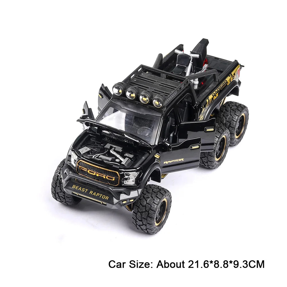 1:24 Mammoth F-150 Raptor Diecast Alloy Model Toy Car Doors Opened Sound Light Pull Back Miniature Vehice Adult Boy Fashion Gift