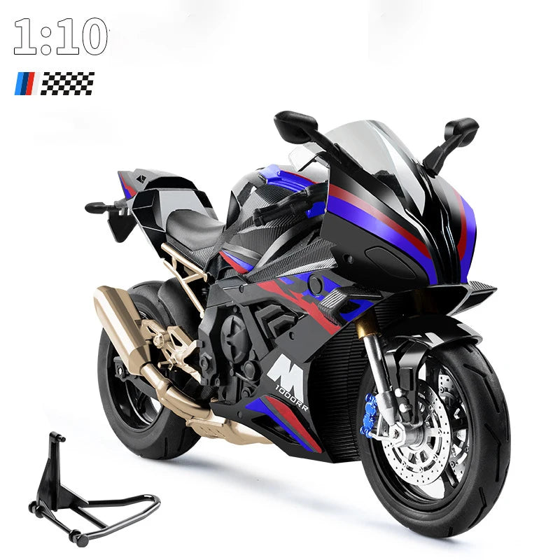 1:10 BMW S1000RR Kawasaki H2R V4S Alloy Die Cast Motorcycle Model Vehicle Collection Sound and Light Off Road Autocycle Toys Car
