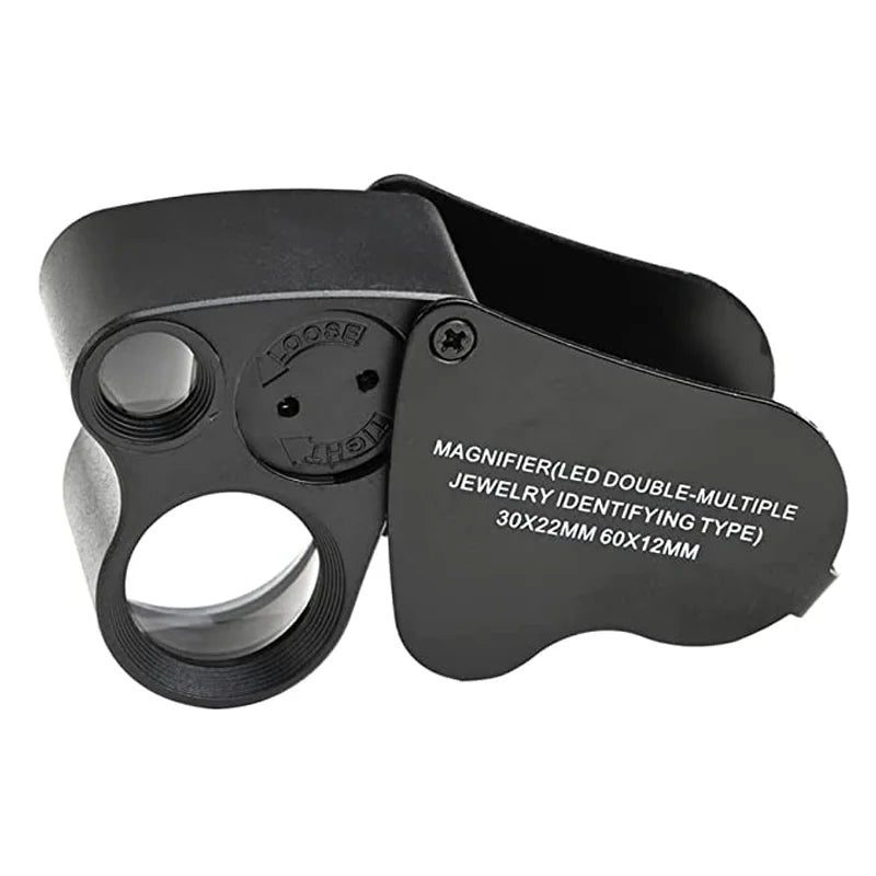 30X 60X LED Jewelry Loupe Magnifier Foldable Dual Lens