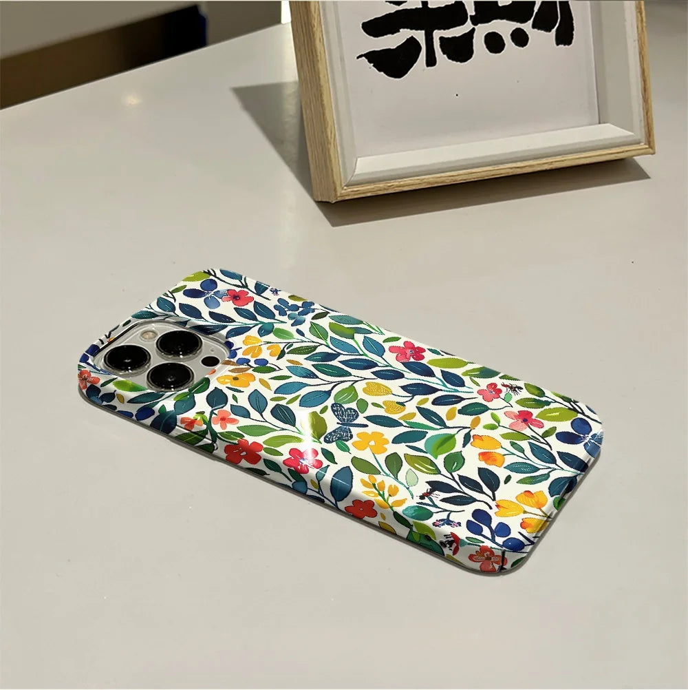 Flower Flora Green Leafs 2 in 1 Phone Case for iPhone 16 15 Pro Max 16 Plus Double Deck Shockproof Protective Cover