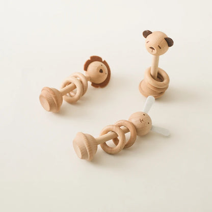 Wooden Montessori Toys For Babies Mobile Rattle Toy Comfort Rattle Toy Beech Wooden Animal Baby Comfort Toy  Nursery Decoration