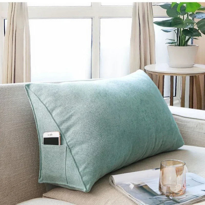 Canvas Lumbar Support Sofa Cushion With Pocket Triangle Backrest Tatami Mat For Living Room Bedroom Ergonomic Pillow
