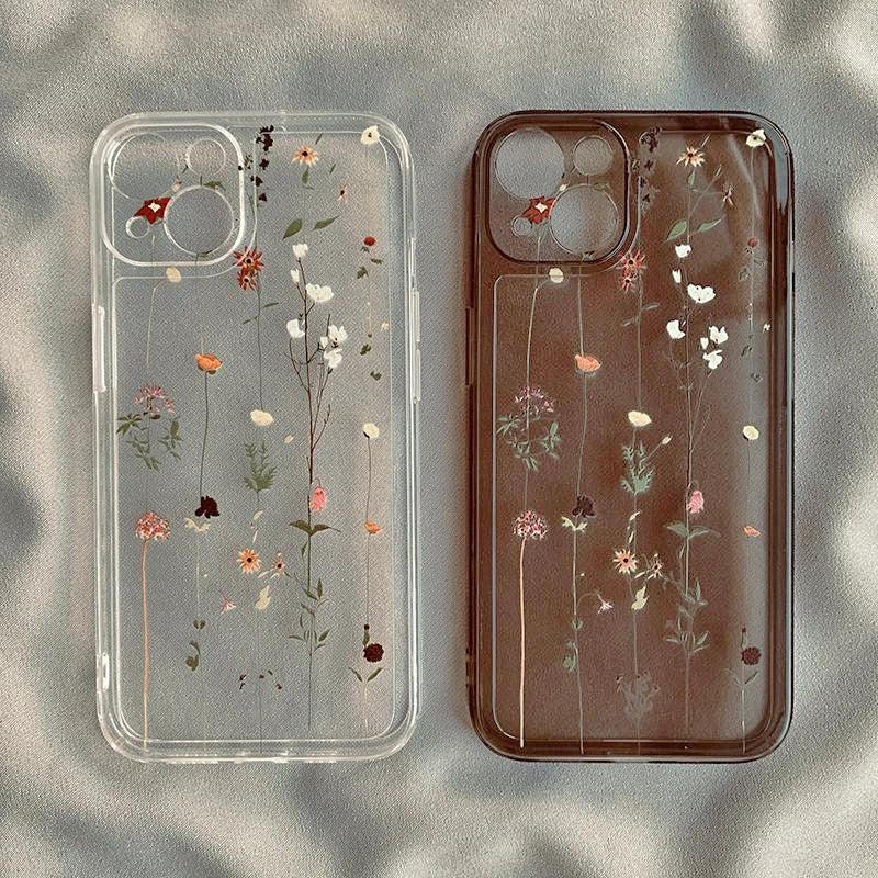 Flower Clear Phone Case for iPhone 16 15 14 Pro Max 15 14 16 Plus Mini Transparent Shockproof Back Cover
