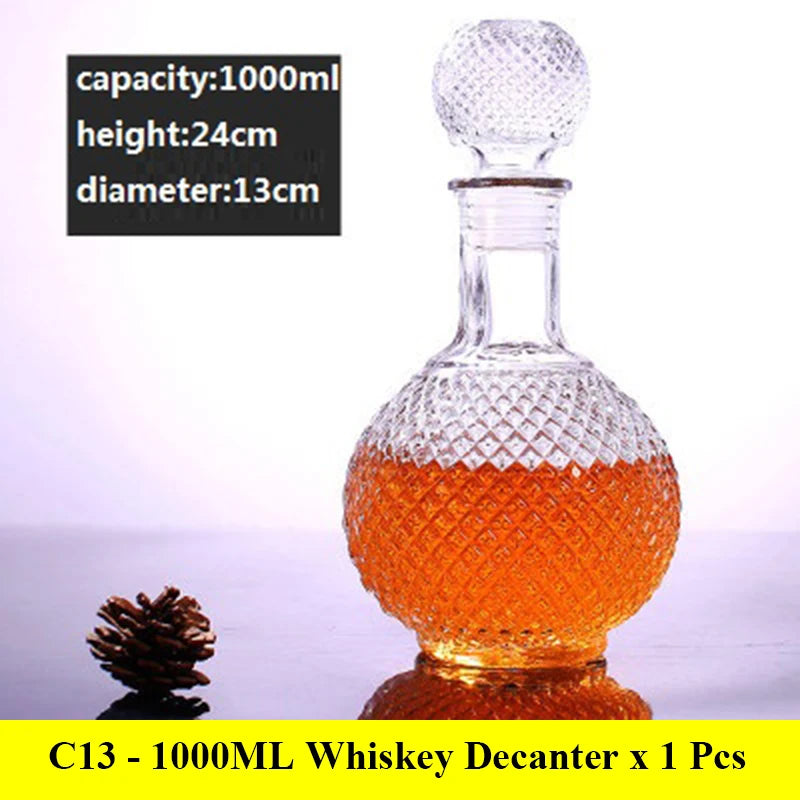 3 styles barware wine glass bottle 1000ml lead-free glass whiskey decanters for Liquor Scotch Bourbon
