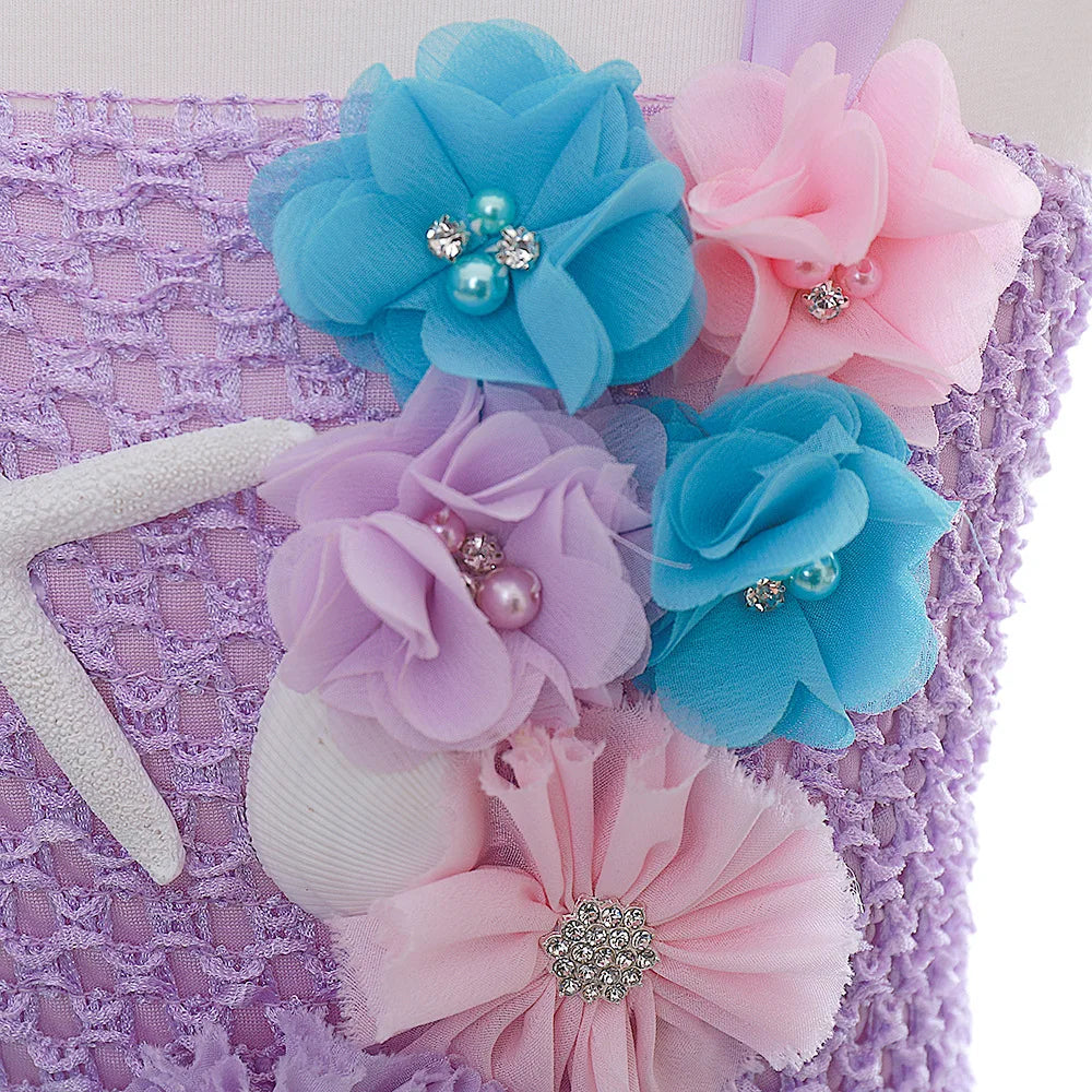Pastel Mermaid Princess Tutu Dress with Flower Headband Party Costume