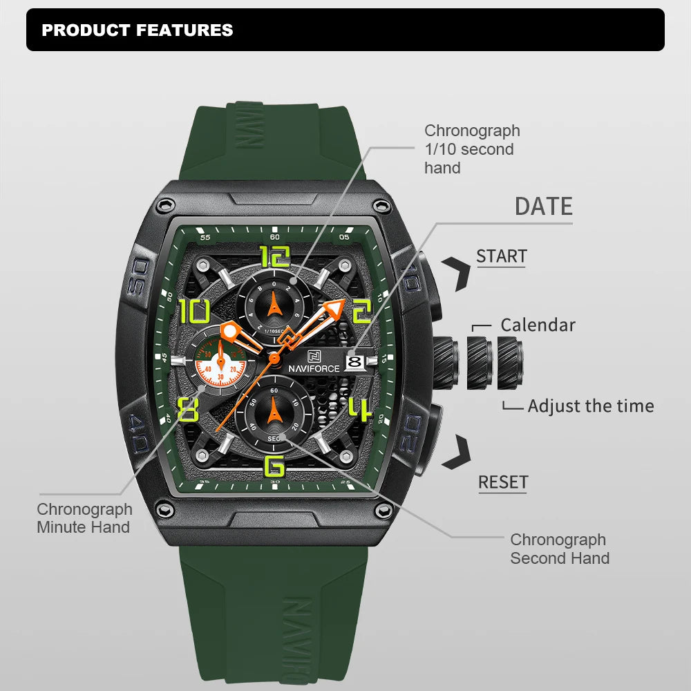 Multi-function Calendar Watches Male Fashion Sport Personalized  Wrist Watches Large Dial TPU Strap Clock