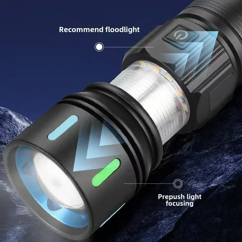 High Power 4 LED Light Source Rechargeable Tactical Flashlight with Zoom Waterproof Aluminum Alloy Camping Lantern