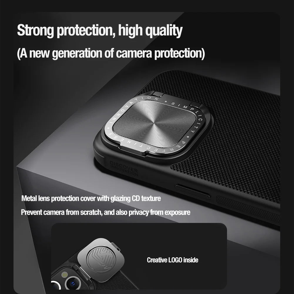 Nylon Texturedo Prop Magnetic Case For iPhone 15 Pro Case Fiber Camera Flip Bracket Shockproof Back Cover