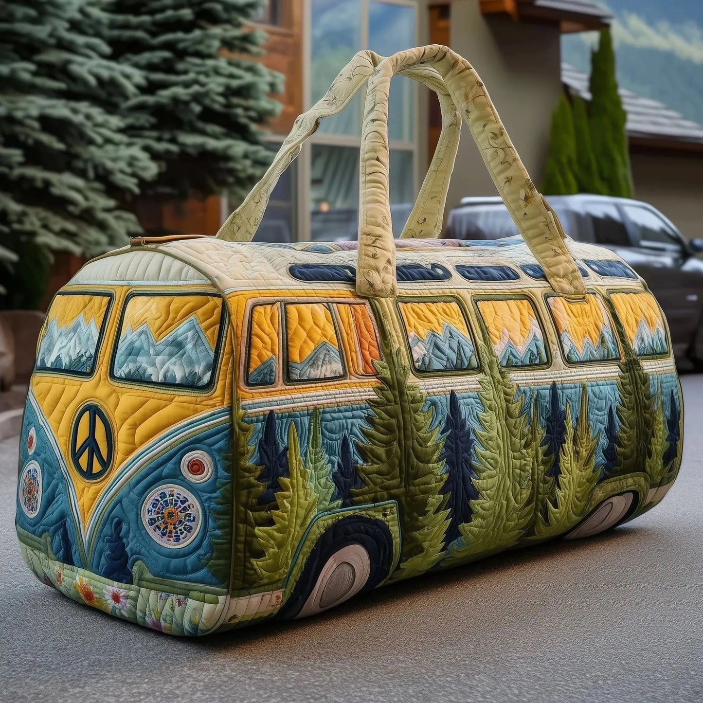 3D Bus Print Travel Duffle Bag Yoga Handbag