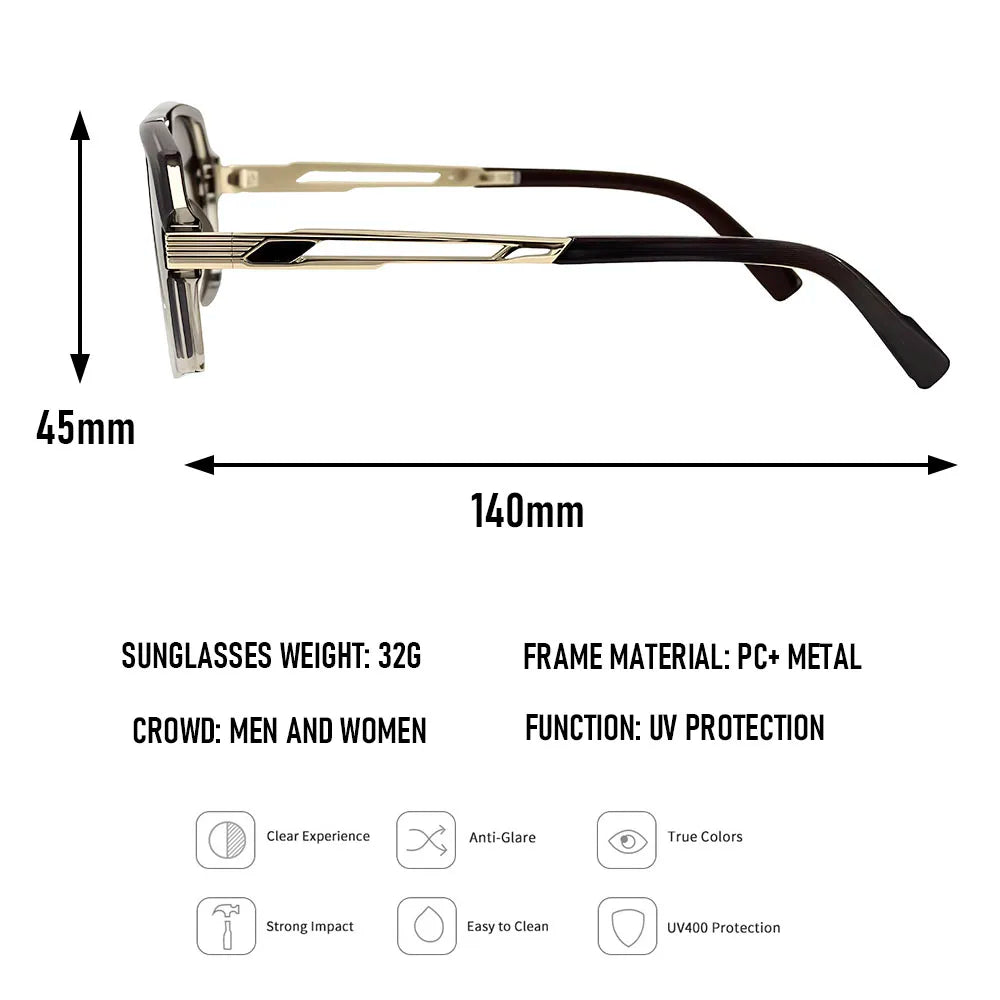 Square Metal Frame Sunglasses With UV400 Protection
