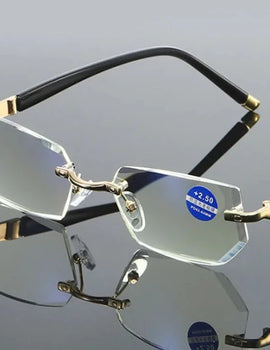 Rimless Dimond Cut Reading Glasses Men's Anti Blue Light Old Glasses Business Style