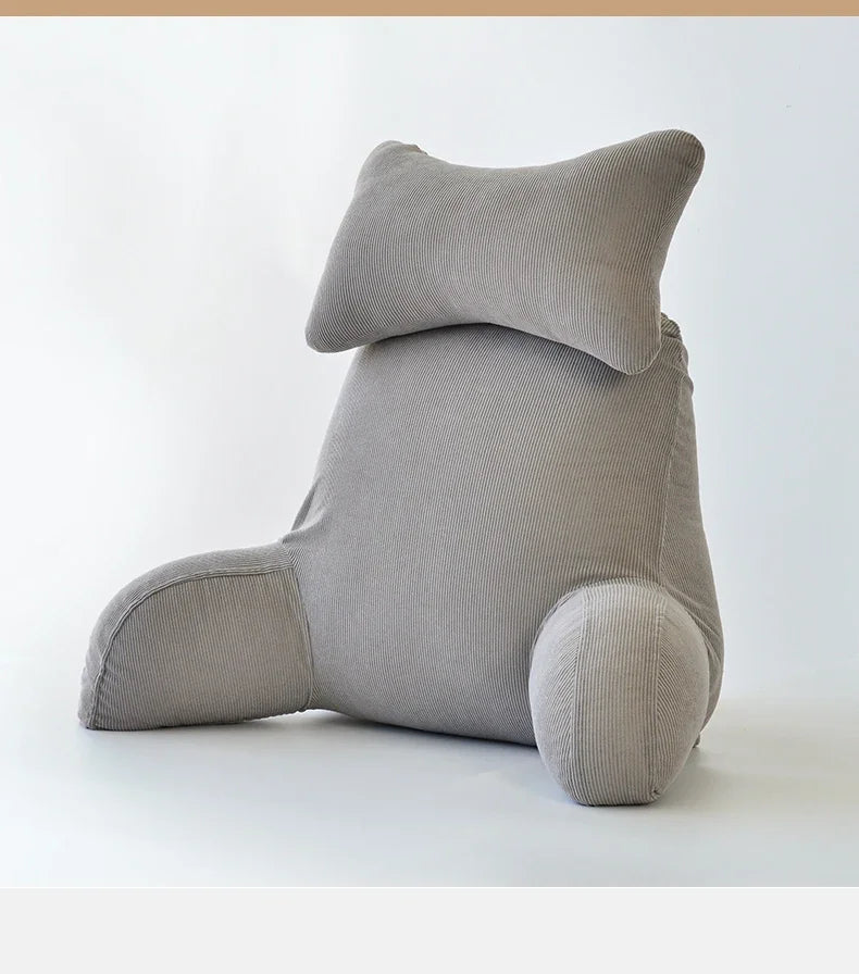 Reading Pillow Dark Grey Backrest with Arms Ultra-Comfy Removable Microplush Cover & Detachable Neck Roll