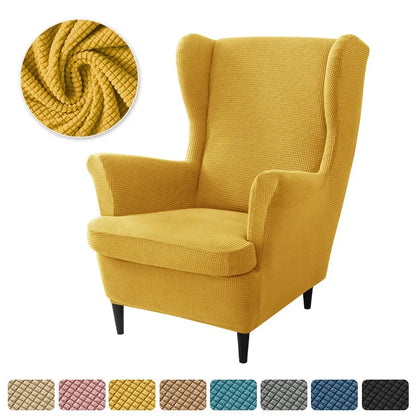 Polar Fleece Stretch Wing Chair Cover Elastic Single Wingback Chairs Covers with Seat Cushion Cover Relax Armchair Slipcovers