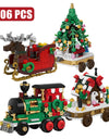 Merry Christmas Train Santa Claus Sleigh Carriage Christmas Tree Building Blocks Assembly Bricks Toys 's Xmas Gifts
