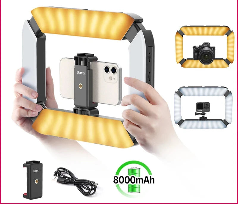 Rechargable Smartphone Video Rig Vertical Shooting LED Ring Light LED Video Light DSLR Smartphone Handle Vlog Grip