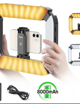 Rechargable Smartphone Video Rig Vertical Shooting LED Ring Light LED Video Light DSLR Smartphone Handle Vlog Grip