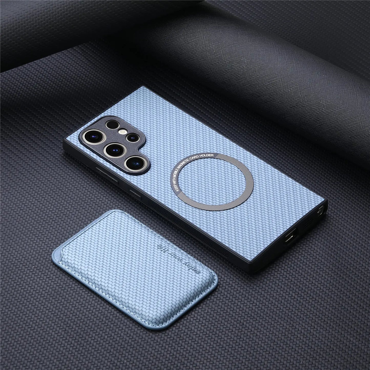 Carbon Fiber Style MagSafe PU Leather Case for Samsung Galaxy S26 / S25 / S24 / S23 Magnetic Card Holder Cover