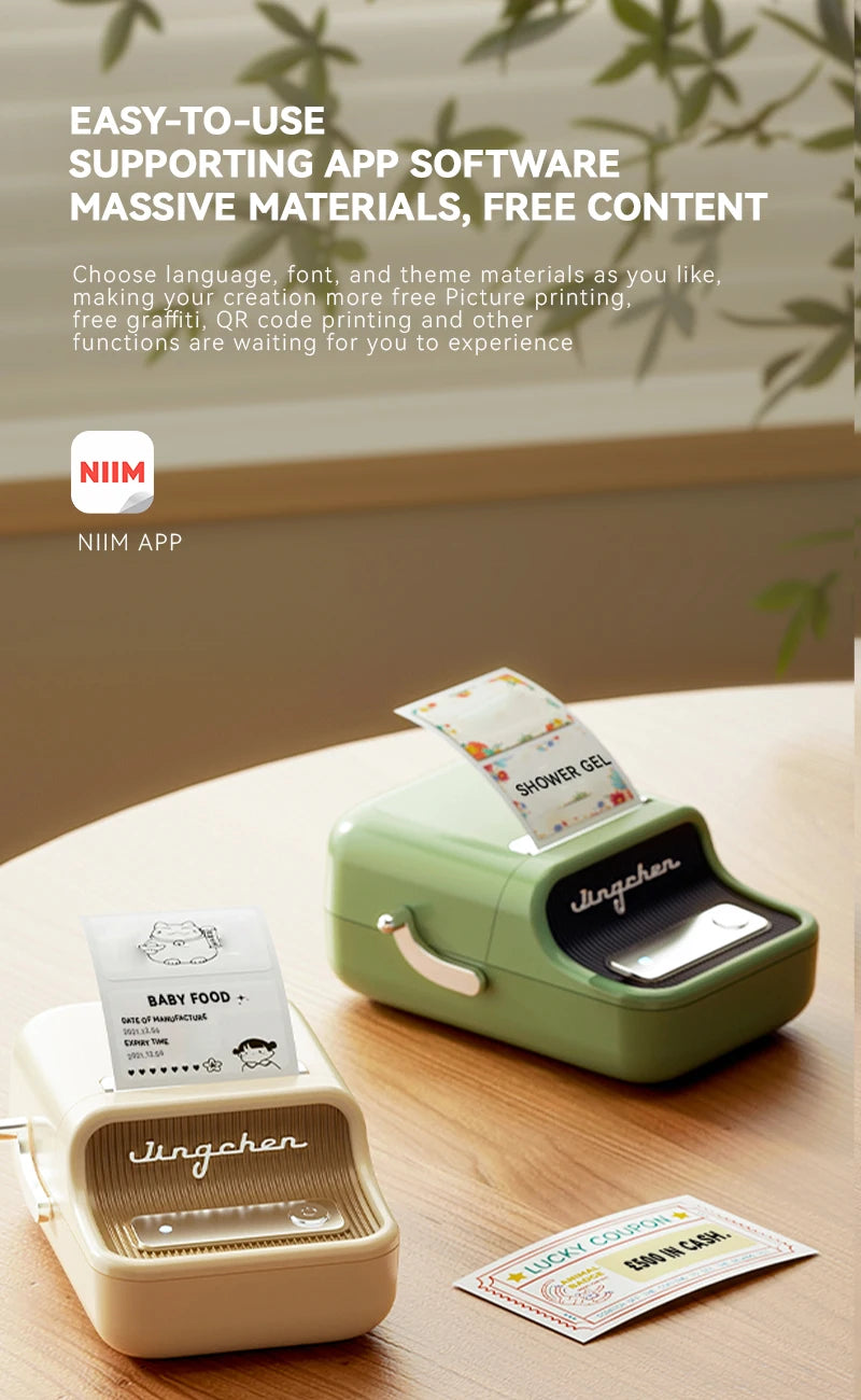 B21 Kitchen Label Printer, Bluetooth Wireless Thermal Label Maker 20–50mm, Inkless Freezer Sticker Printer for Home & Food Storage