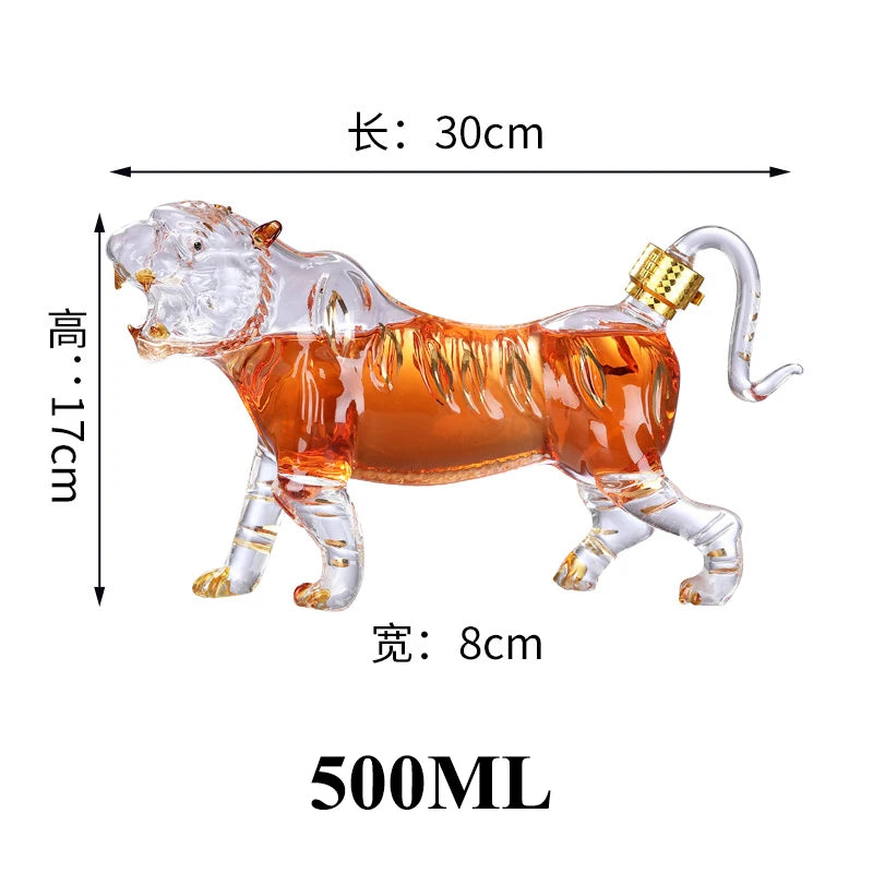 Handsome tiger shaped animal lead-free glass bottle wine decanter barware whiskey decanter for Liquor Scotch Bourbon