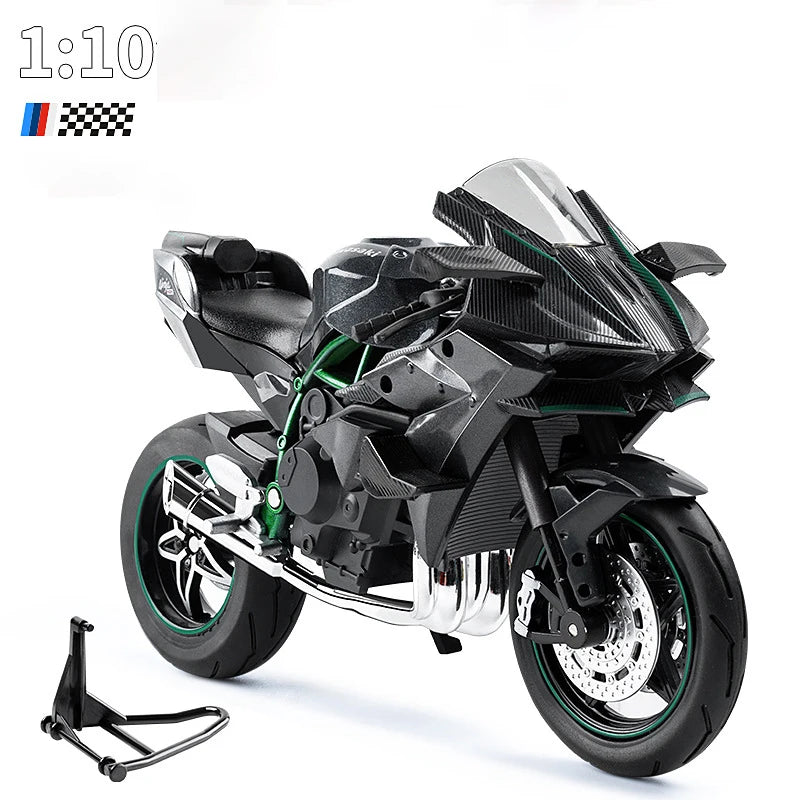 1:10 BMW S1000RR Kawasaki H2R V4S Alloy Die Cast Motorcycle Model Vehicle Collection Sound and Light Off Road Autocycle Toys Car