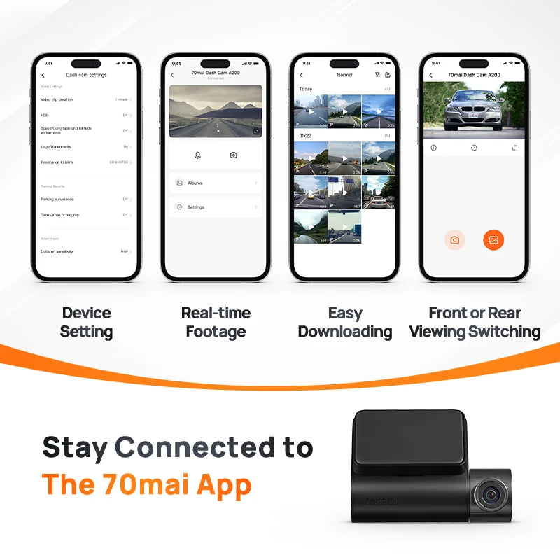 Dash Cam A200 Dual Channel 1080P HDR Car DVR – 2" IPS Screen, WiFi App Control, 130° Wide Angle, 24H Parking Monitor