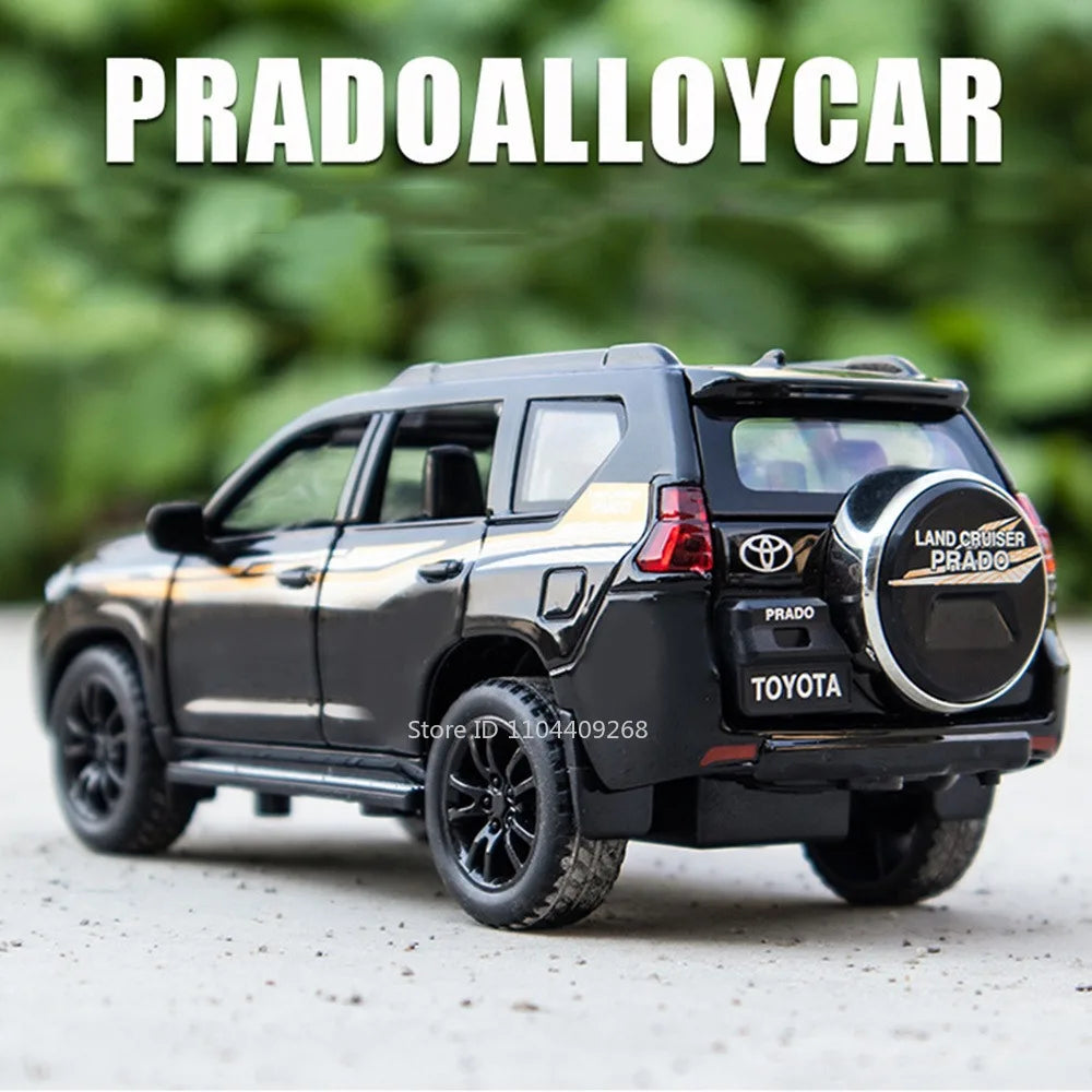 1:32 Scale Land Cruiser Prado Toy Police Car Model Metal Diecast Simulation Vehicles Pull Back Toys Collection Birthday Gifts