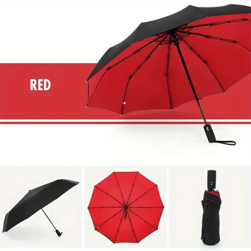 Automatic Folding Umbrella 10 Bone Windproof Sun Rain Protection Business Travel Umbrella