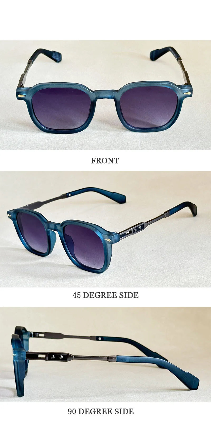Vintage Square Acetate Frame Sunglasses With UV400 Protection