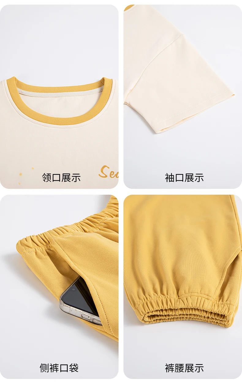 2-Pcs Women’s Cotton Pajama Set – Breathable Short Sleeve Summer Sleepwear with Cute Prints